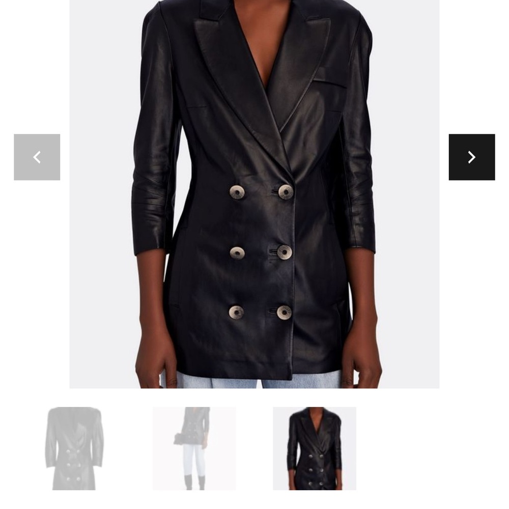 Gray Leather Jacket with Classic Lapel and Structured Silhouette